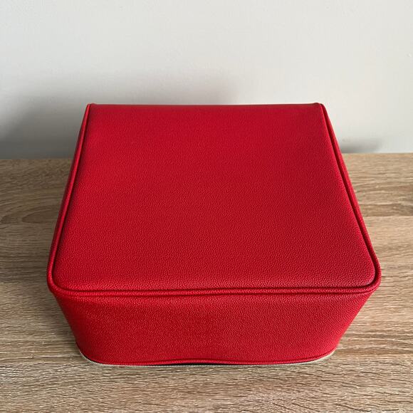 Estee Lauder Red Faux Leather Train Case Travel Makeup Bag - Picture 5 of 10